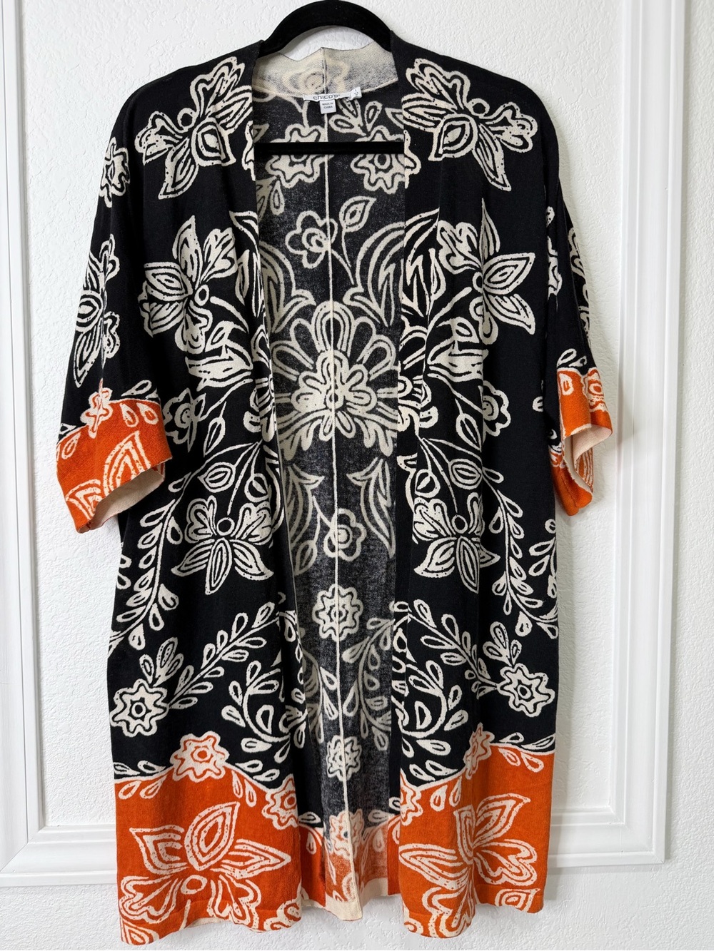 Black & Orange Floral Knit Duster Coatigan